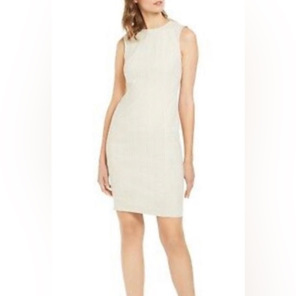 Calvin Klein Tan & White Pinstripe Dress